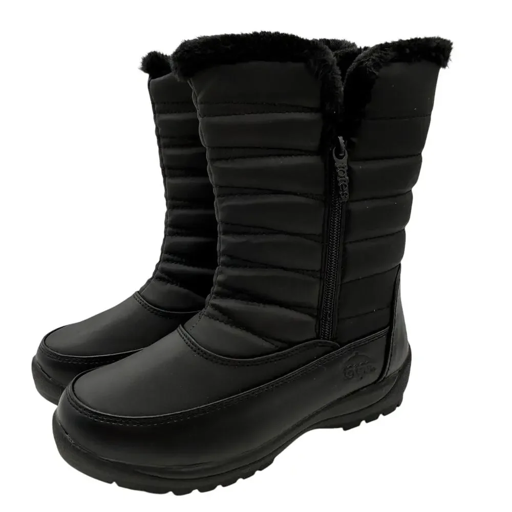 New Totes Jennifer Black Waterproof Winter Snow Boots Women's Size 6W Faux Fur